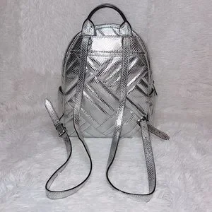 Michael Kors Abbey Metallic Quilted Silver Embossed Leather Medium Backpack Michael Kors Backpack in Silver main image 3
